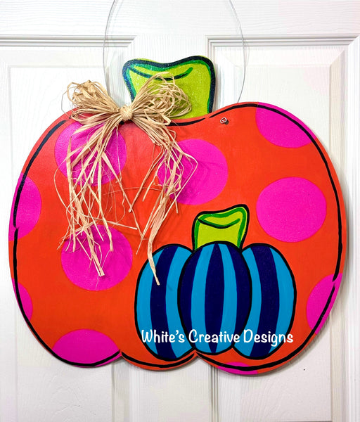 Double Pumpkin Door Hanger w/dots & stripes