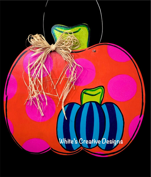 Double Pumpkin Door Hanger w/dots & stripes