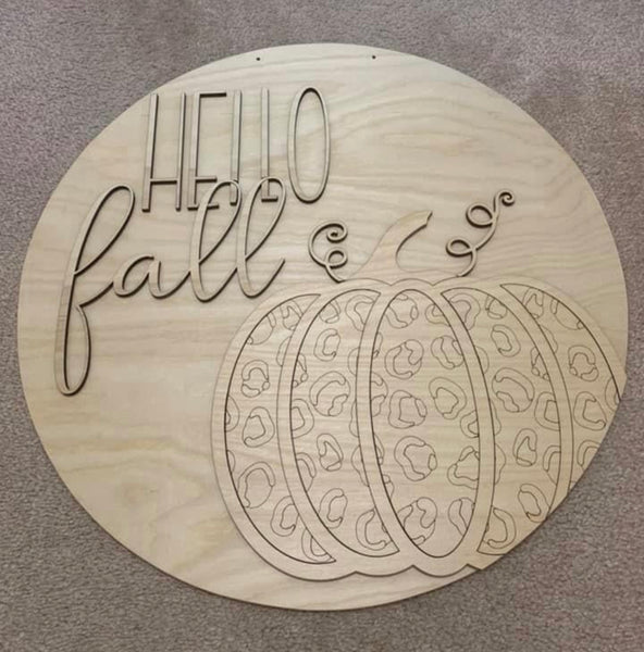 Hello Fall Cheetah Pumpkin Door Hanger (F018)