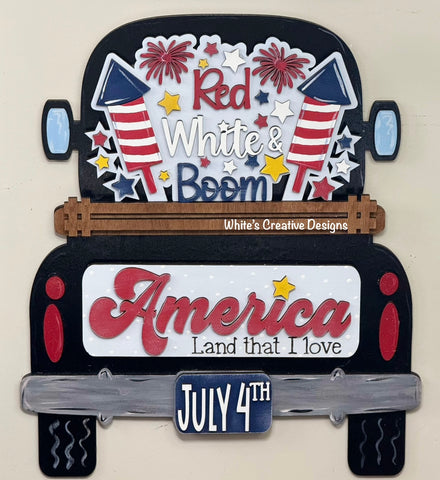 Truck Shelf Sitter- Patriotic Red White & Boom