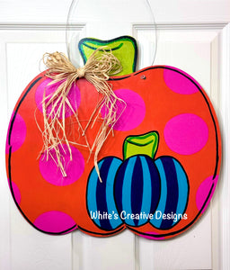 Double Pumpkin Door Hanger w/dots & stripes