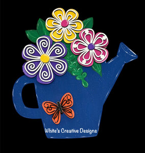 Watering Can with 3-D Flowers Door Hanger or Shelf Sitter