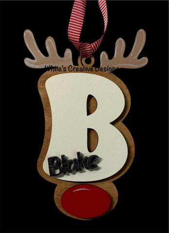 Retro Initial Reindeer Ornament