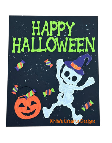 Skeleton Happy Halloween Door Hanger, SVG
