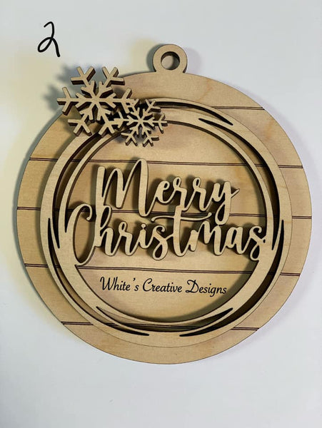 Merry Christmas and Initial Round Christmas Ornaments