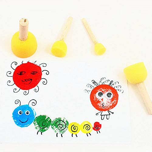 Ruwado 8 PCS Yellow Foam with Wooden Handle Painting Sponge Round Head  Assorted Size Kit for Children Painting Tools Set DIY Craft Art Project