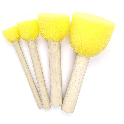 40 Pcs Sponges Brush,Round Sponge Foam Brush,Assorted Size Sponge Paint Brush for Painting,Wooden Handle Sponge Brushes DIY Painting Tools for Kids