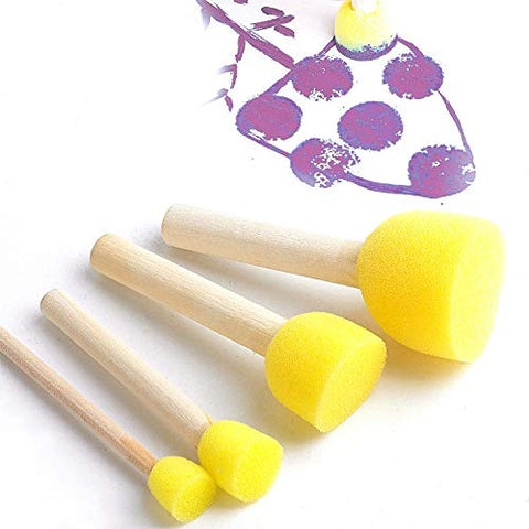 100Pcs Round Paint Foam Brush Set,Wooden Handle Paint Foam Sponge Brush,Painting Tools for Kids Arts and Crafts,4 Size