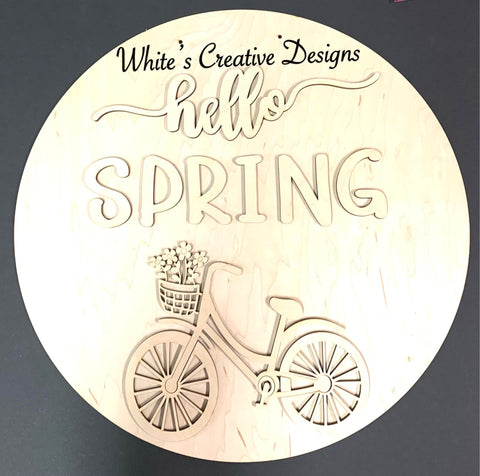 Hello Spring Bicycle Round Door Hanger