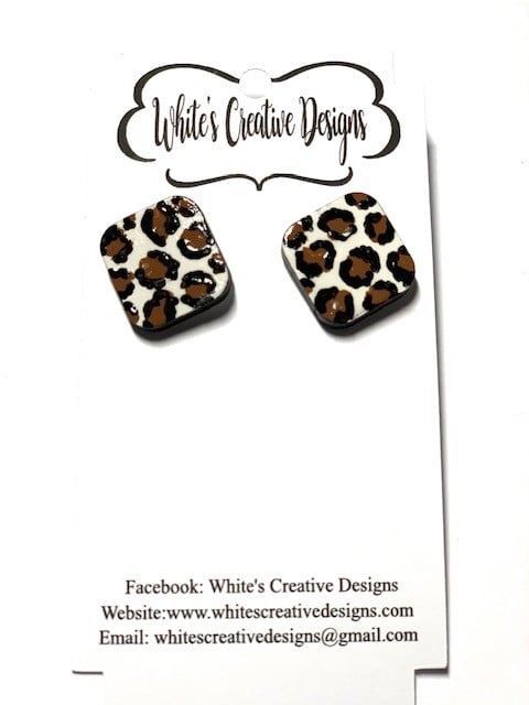 Square Painted Cheetah Post Back Earrings (64)