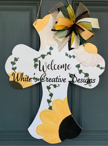 Cone Flower Cross Door Hanger (Y005)