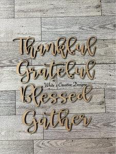 Thankful, Blessed, Grateful, Gather words