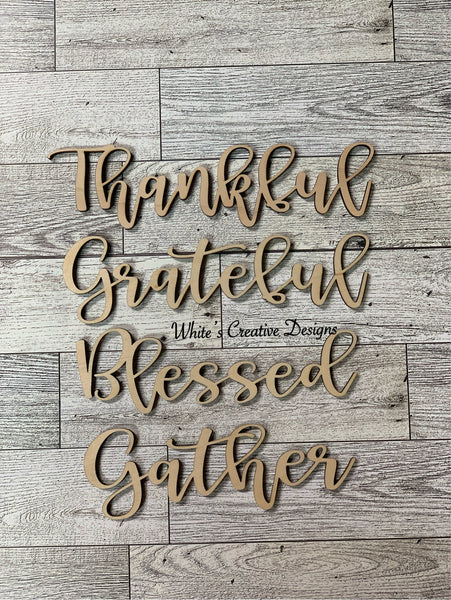 Thankful, Blessed, Grateful, Gather words