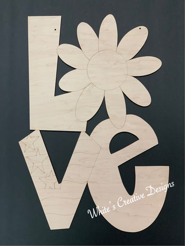 LOVE Patriotic Sunflower/Daisy Door Hanger