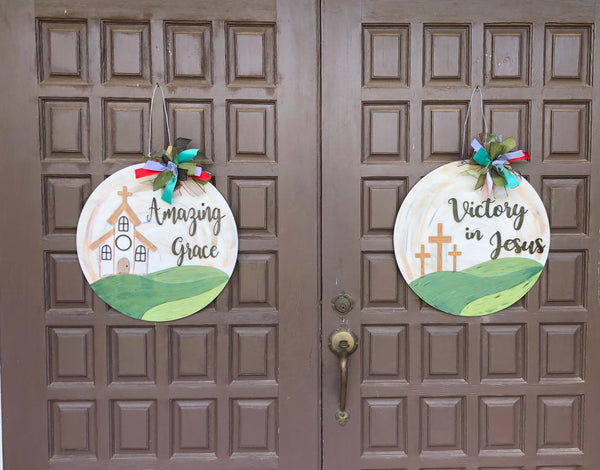 Three Crosses- Victory in Jesus Door Hanger