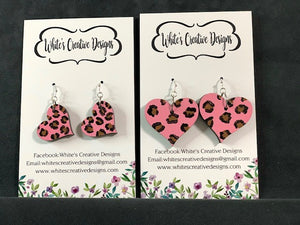 Pink Cheetah Heart Earrings (110)