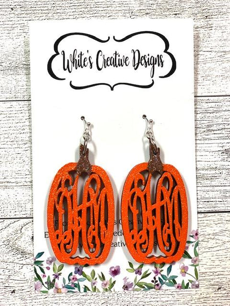 Pumpkin Monogram Earrings & Pumpkin Monogram Necklace Pendant (E002)