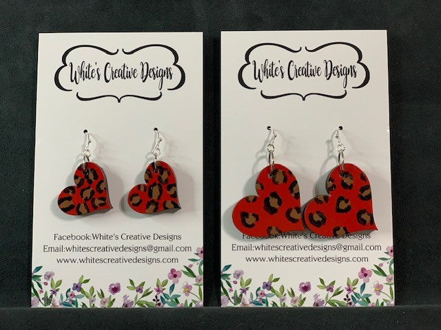 Red Cheetah Heart Earrings, side  (109)